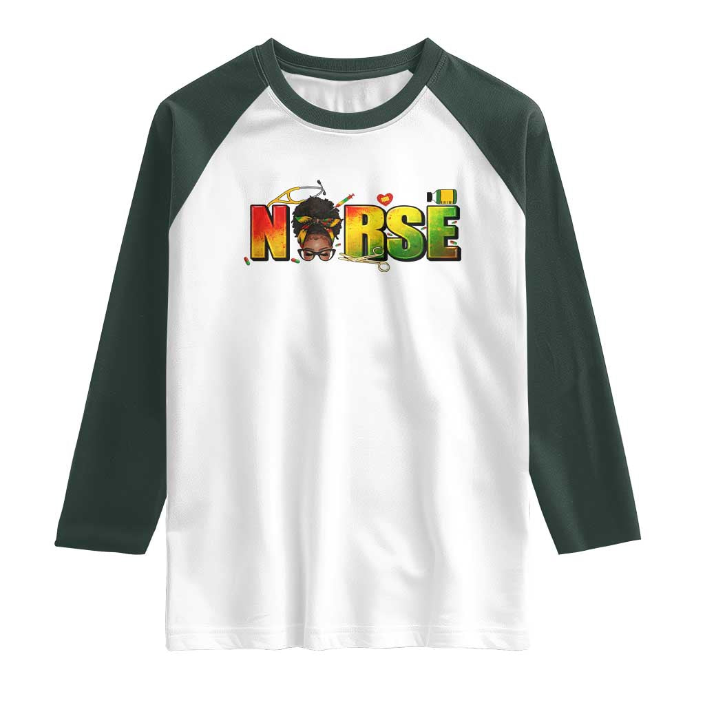 Proud Black Nurse Raglan Shirt Black History Month Healthcare Gift TS12 White Dark Forest Green Print Your Wear