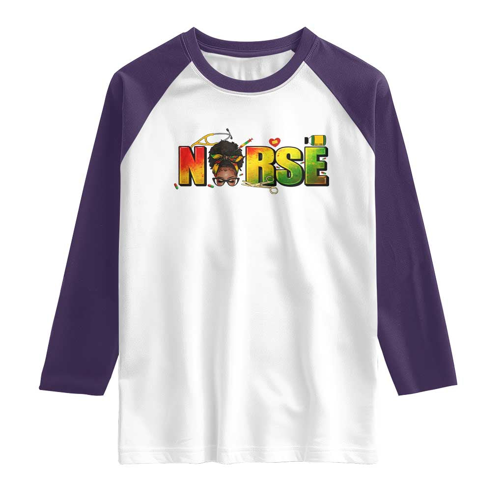 Proud Black Nurse Raglan Shirt Black History Month Healthcare Gift TS12 White Purple Print Your Wear