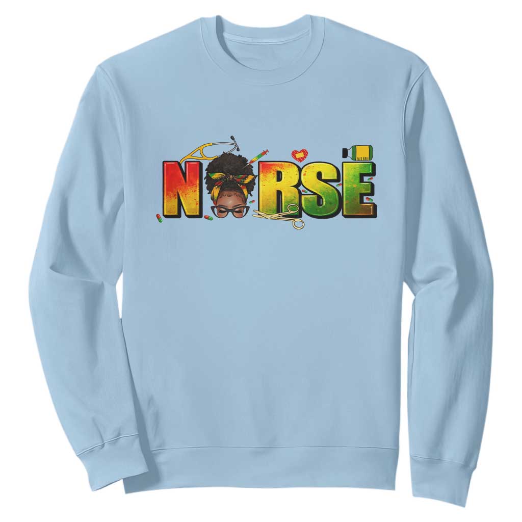 Proud Black Nurse Sweatshirt Black History Month Healthcare Gift TS12 Light Blue Print Your Wear