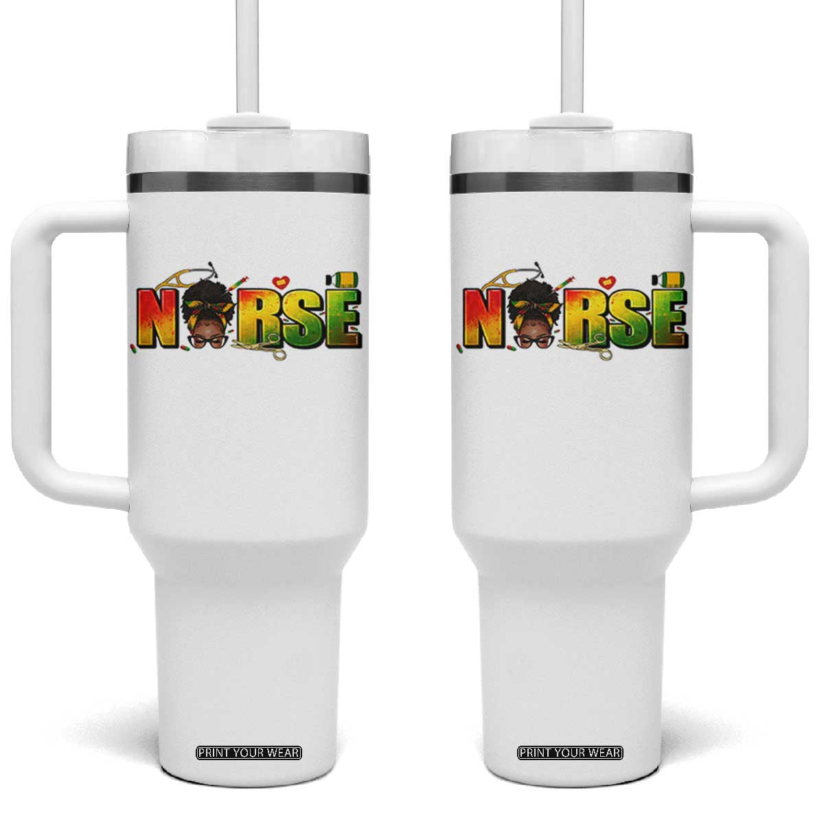 Proud Black Nurse Tumbler With Handle Black History Month Healthcare Gift TS12 One Size: 40 oz White Print Your Wear