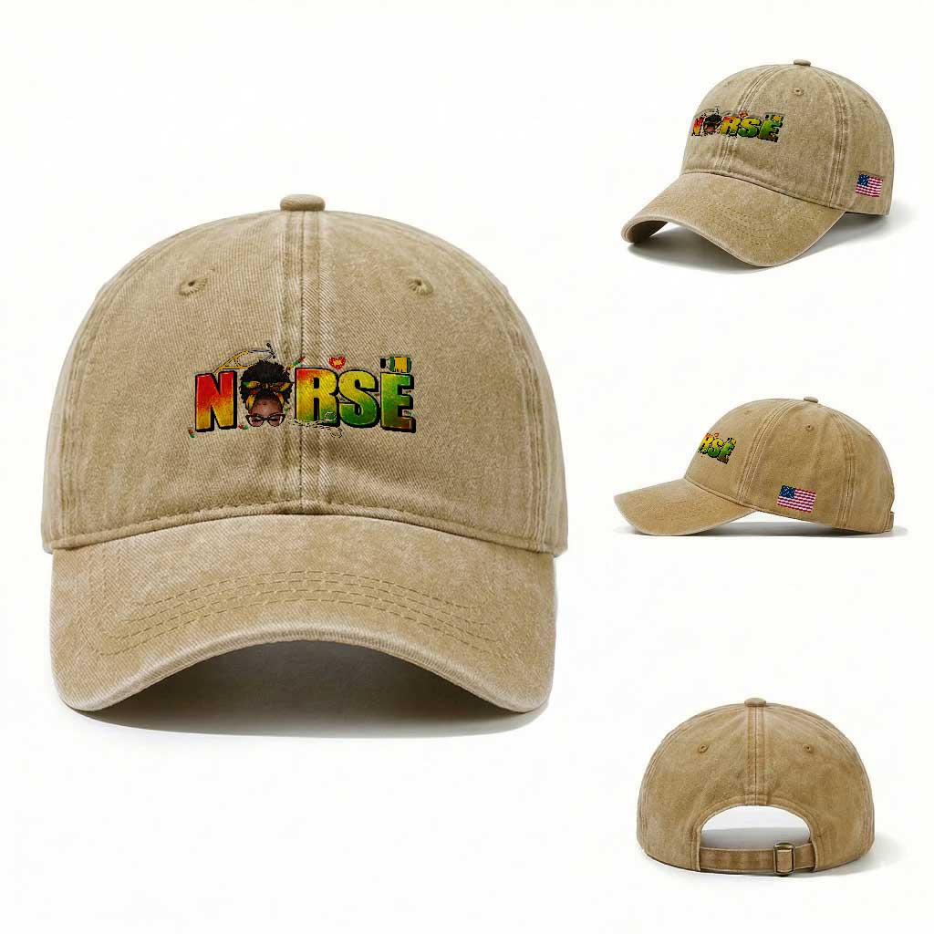 Proud Black Nurse Washed Cotton Baseball Cap Black History Month Healthcare Gift TS12 Washed Cap Universal Fit Khaki Print Your Wear