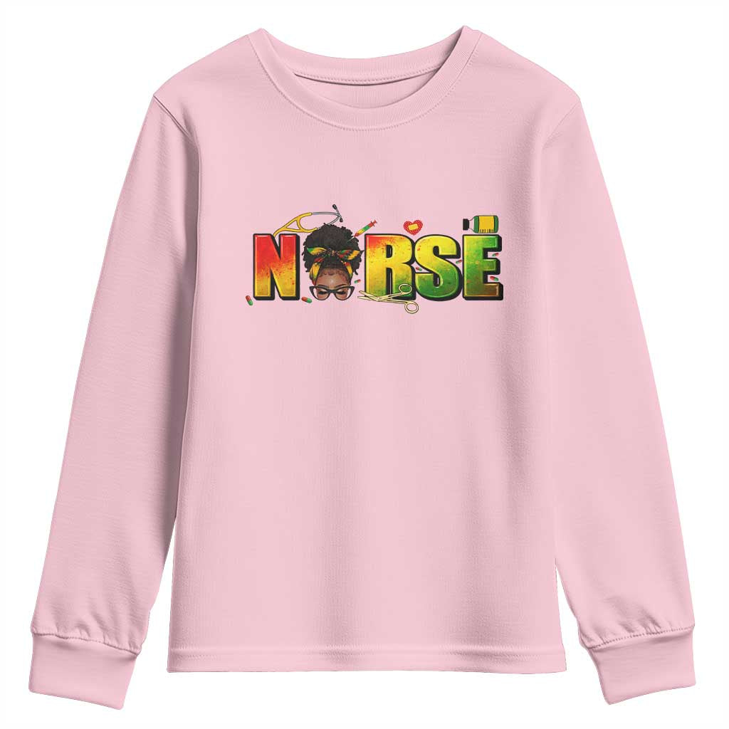 Proud Black Nurse Youth Sweatshirt Black History Month Healthcare Gift TS12 Light Pink Print Your Wear