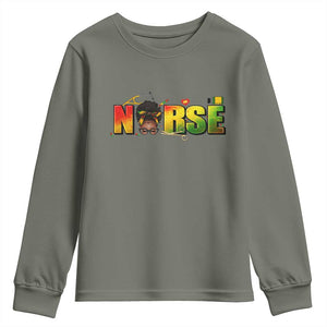 Proud Black Nurse Youth Sweatshirt Black History Month Healthcare Gift TS12 Military Green Print Your Wear