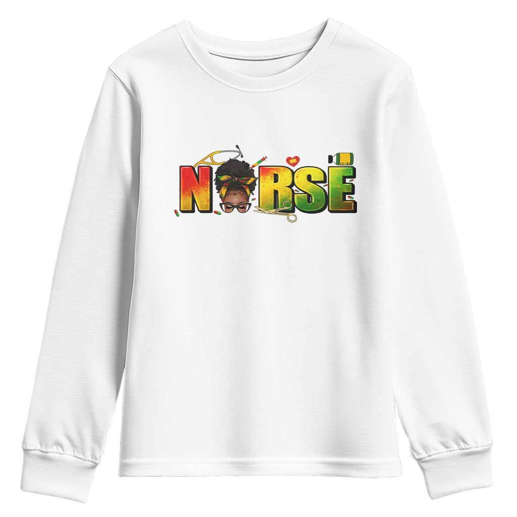Proud Black Nurse Youth Sweatshirt Black History Month Healthcare Gift TS12 White Print Your Wear