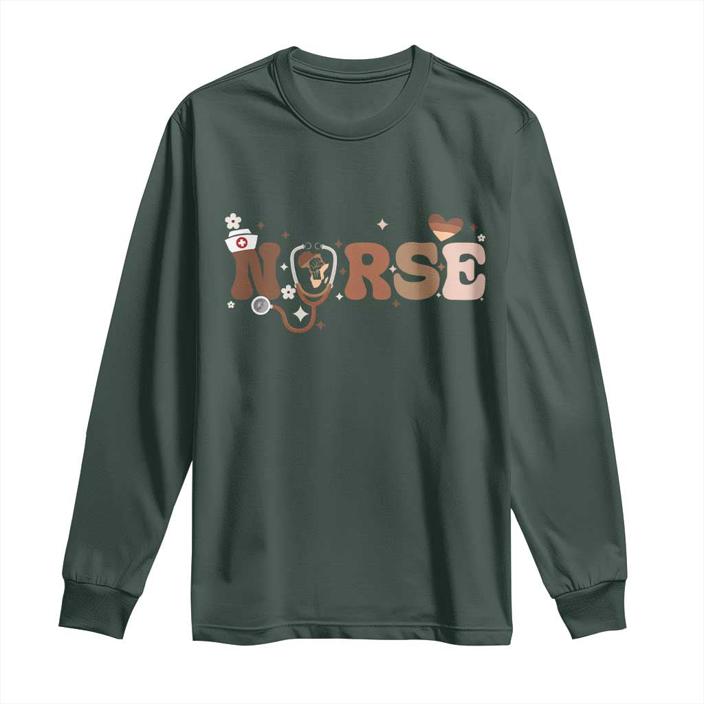 Strong Black Nurse Long Sleeve Shirt African American Healthcare Hero Gift TS12 Dark Forest Green Print Your Wear