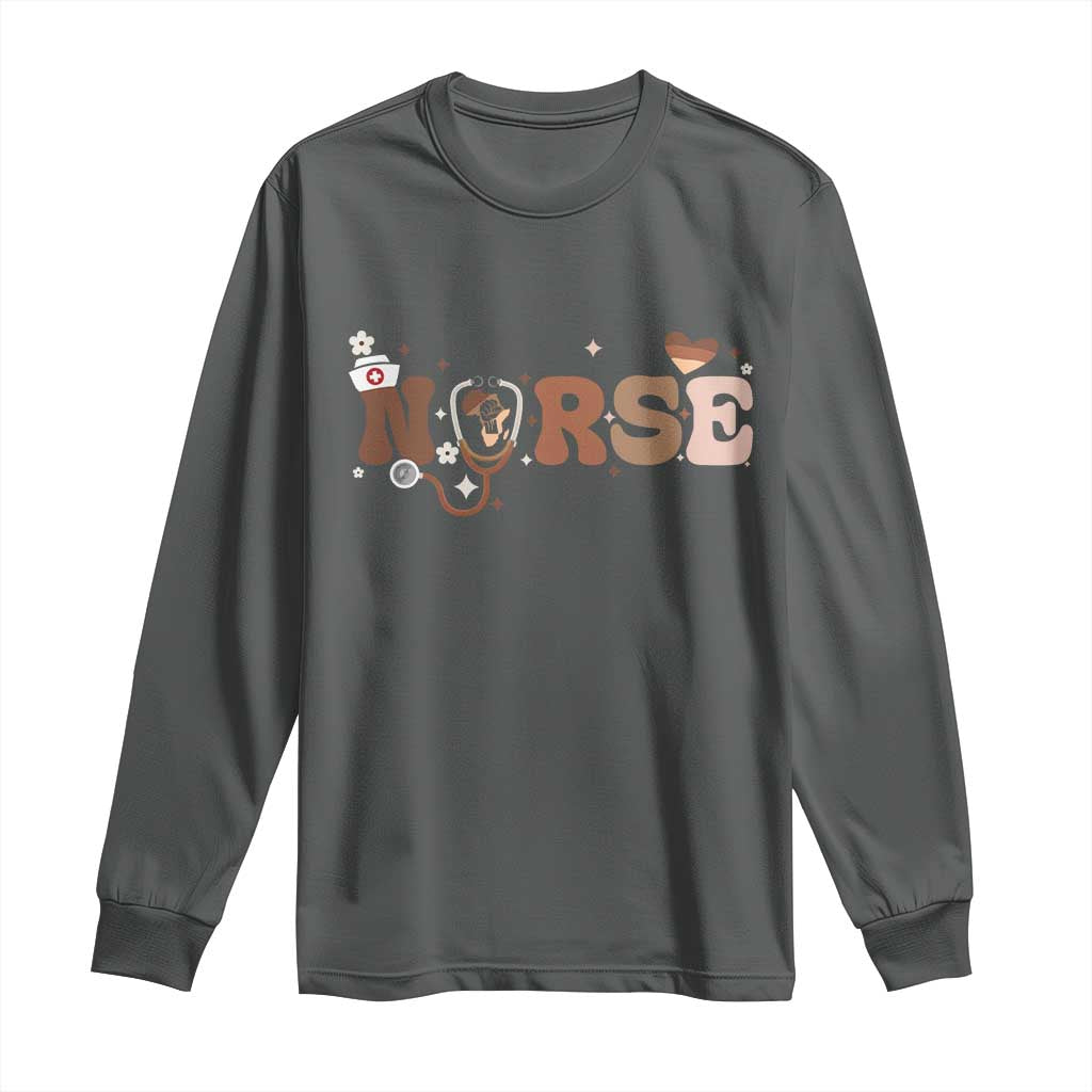 Strong Black Nurse Long Sleeve Shirt African American Healthcare Hero Gift TS12 Dark Heather Print Your Wear