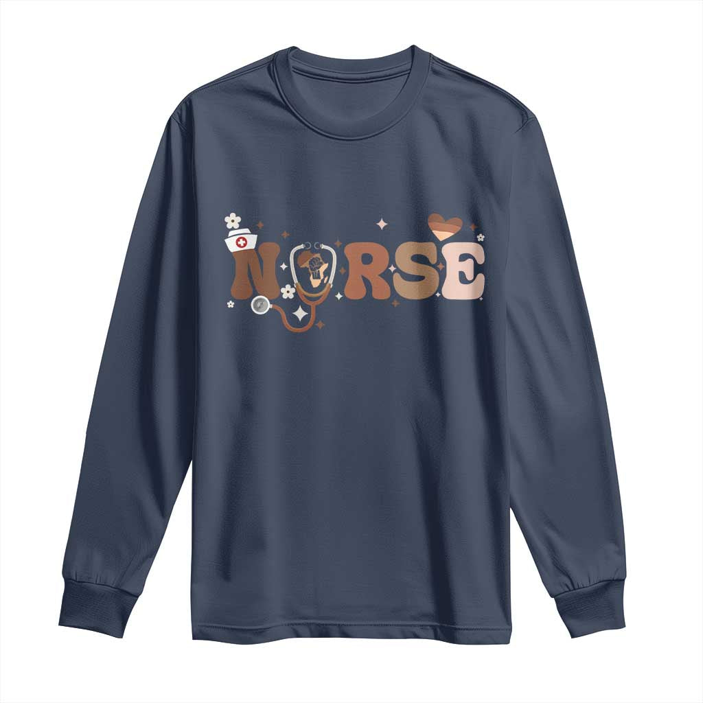 Strong Black Nurse Long Sleeve Shirt African American Healthcare Hero Gift TS12 Navy Print Your Wear