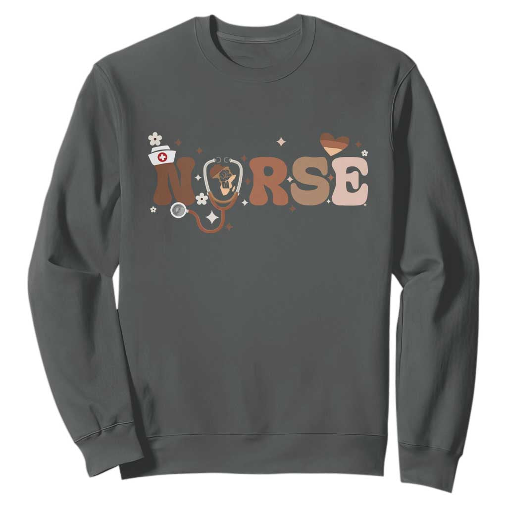 Strong Black Nurse Sweatshirt African American Healthcare Hero Gift TS12 Dark Heather Print Your Wear