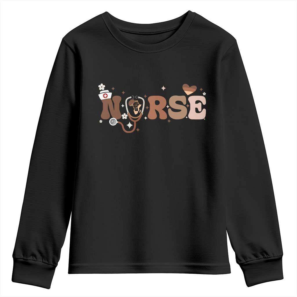 Strong Black Nurse Youth Sweatshirt African American Healthcare Hero Gift TS12 Black Print Your Wear