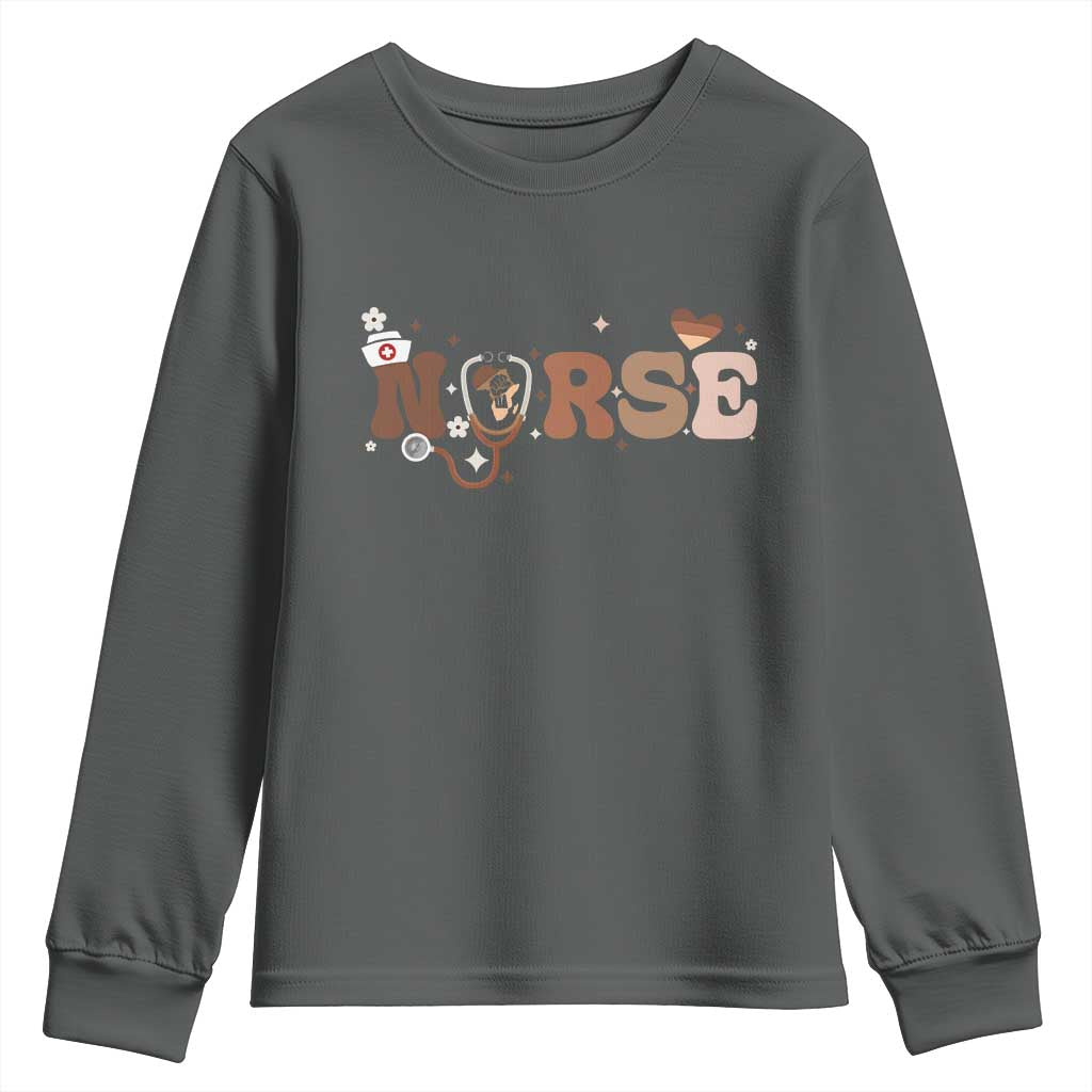Strong Black Nurse Youth Sweatshirt African American Healthcare Hero Gift TS12 Dark Heather Print Your Wear