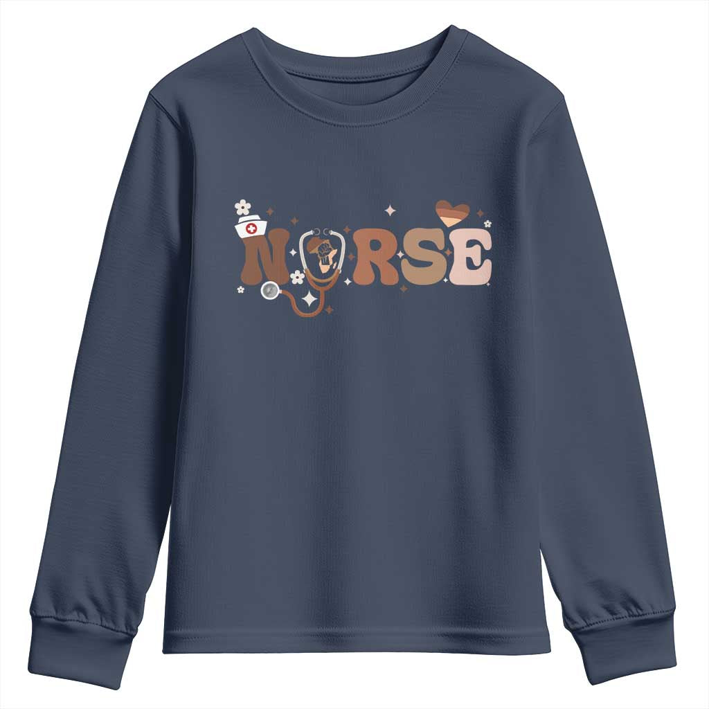 Strong Black Nurse Youth Sweatshirt African American Healthcare Hero Gift TS12 Navy Print Your Wear