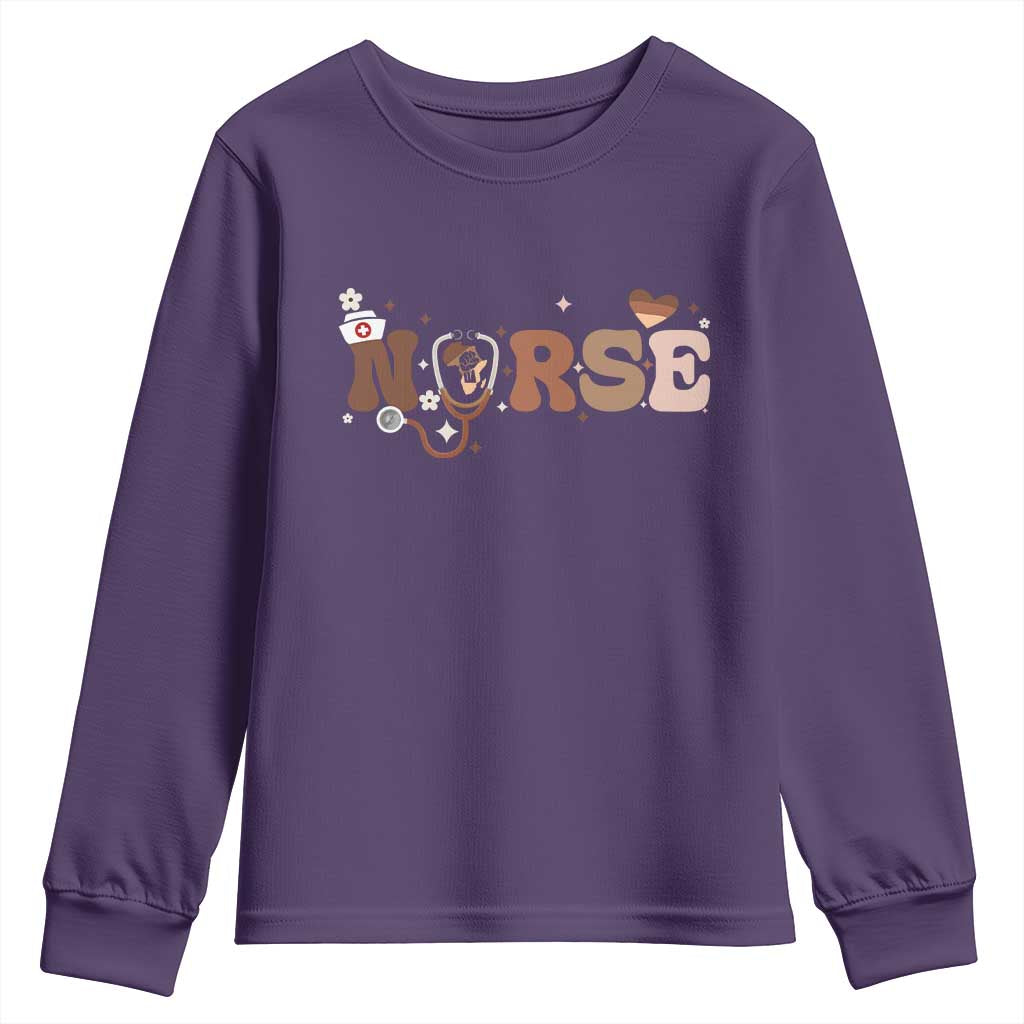 Strong Black Nurse Youth Sweatshirt African American Healthcare Hero Gift TS12 Purple Print Your Wear