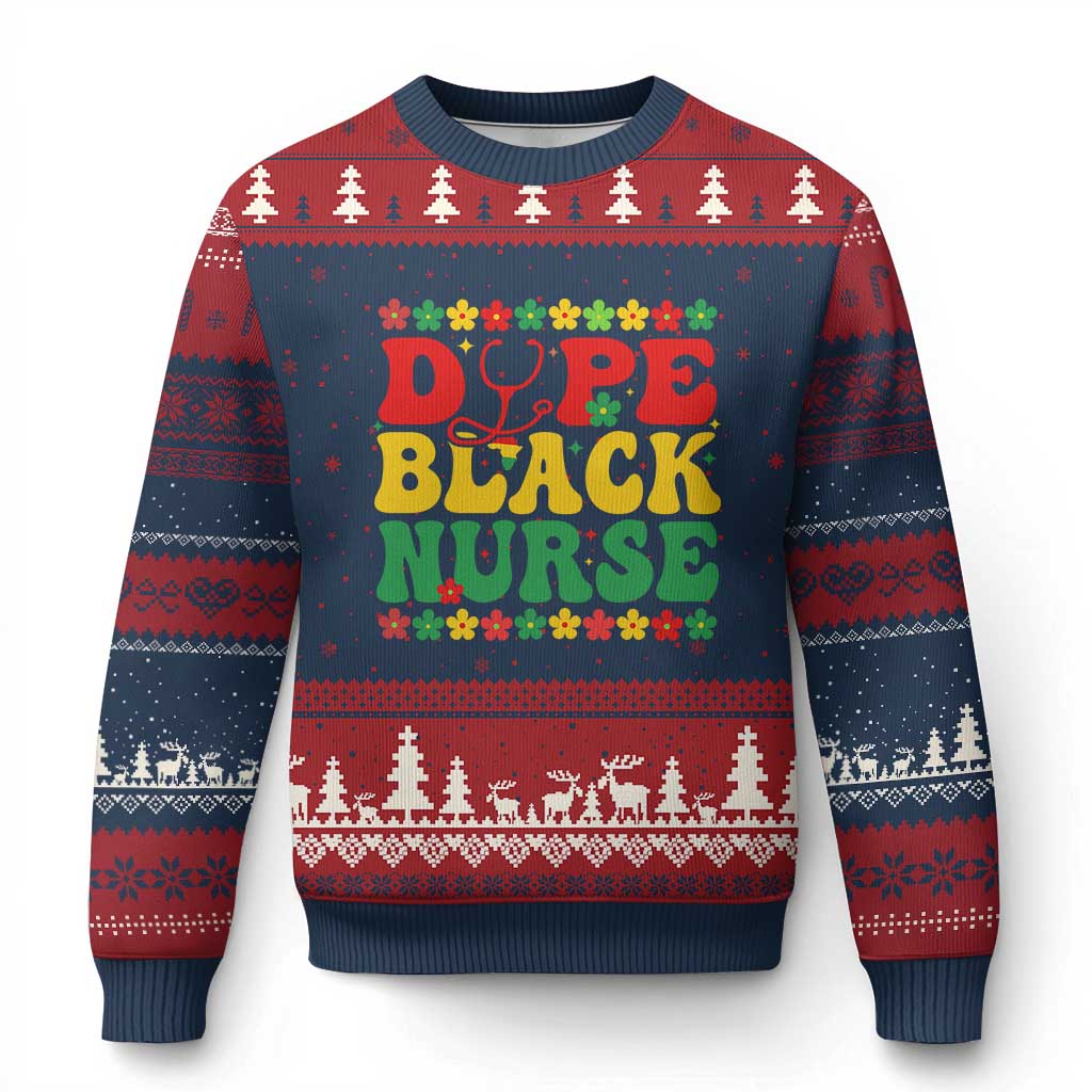 Melanin Queen Nursing Black History Month Gift Ugly Christmas Sweater Dope Black Nurse TS12 Navy Red Print Your Wear