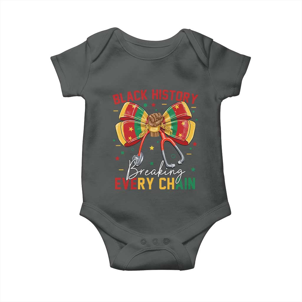Black History Breaking Every Chain Baby Onesie Gift For Black Nurse TS12 Dark Heather Print Your Wear