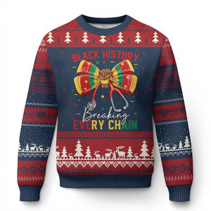 Black History Breaking Every Chain Ugly Christmas Sweater Gift For Black Nurse TS12 Navy Red Print Your Wear