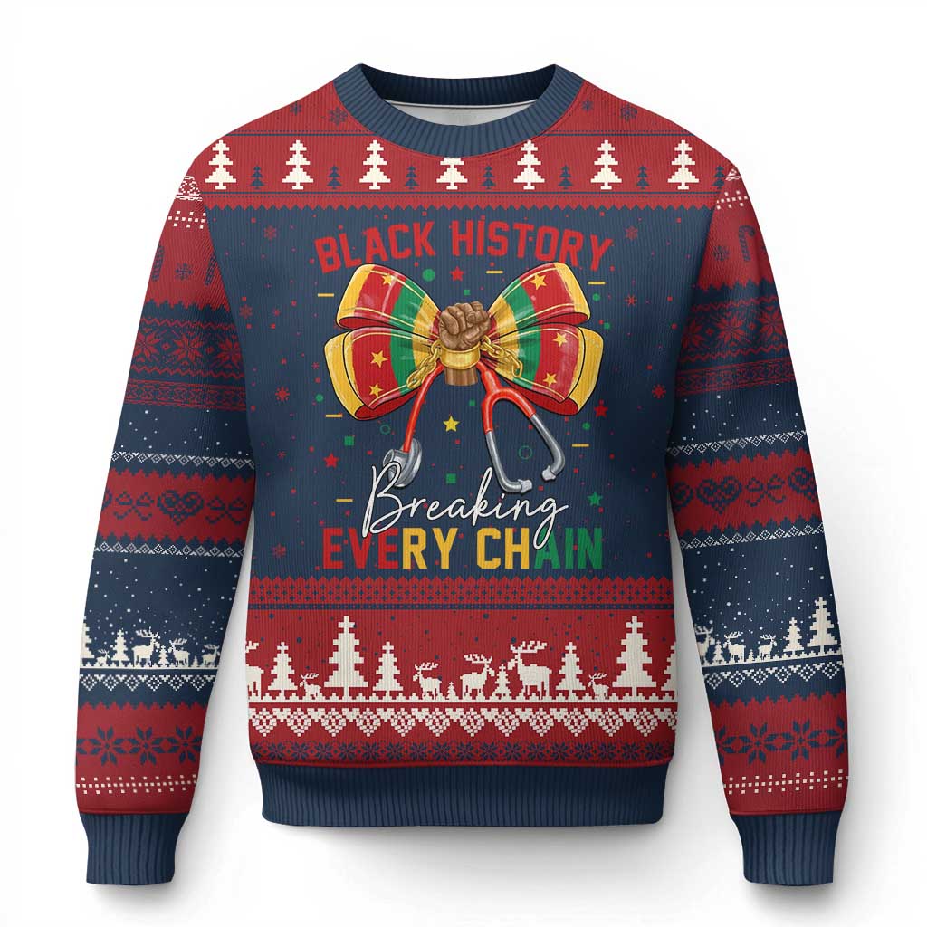 Black History Breaking Every Chain Ugly Christmas Sweater Gift For Black Nurse TS12 Navy Red Print Your Wear