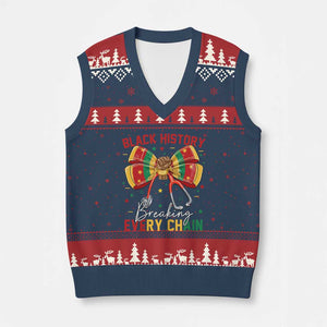 Black History Breaking Every Chain V-Neck Knit Sweater Vest Gift For Black Nurse TS12 Navy Red Print Your Wear