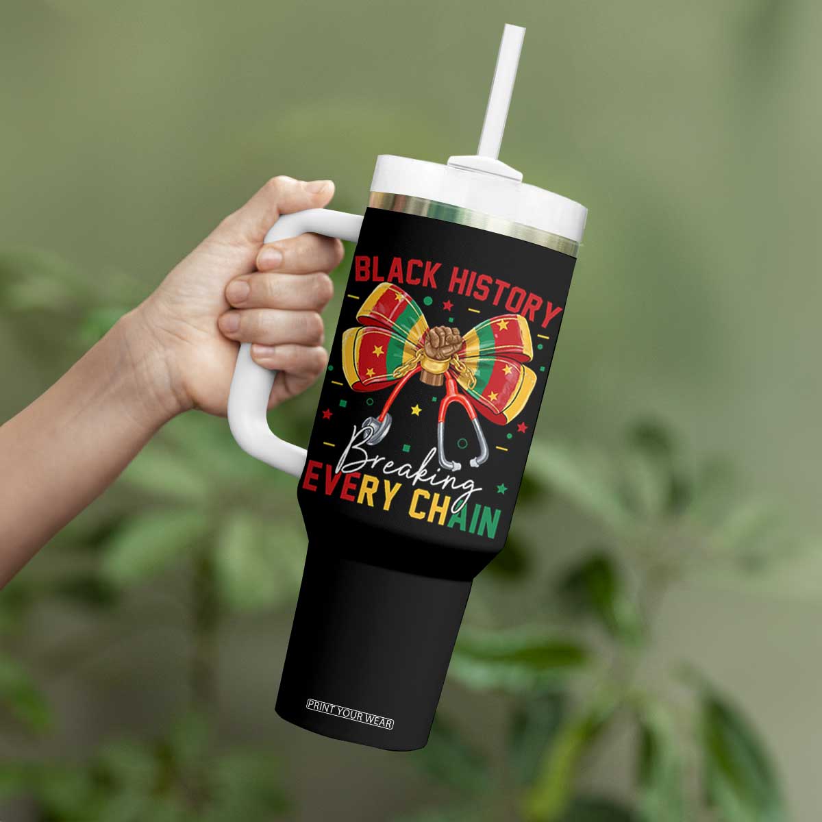 Black History Breaking Every Chain Tumbler With Handle Gift For Black Nurse TS12 Print Your Wear