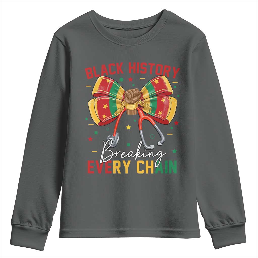 Black History Breaking Every Chain Youth Sweatshirt Gift For Black Nurse TS12 Dark Heather Print Your Wear