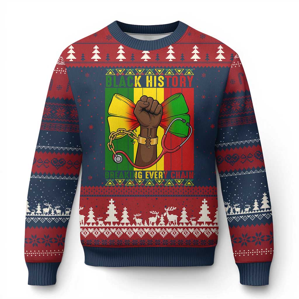 Breaking Every Chain Ugly Christmas Sweater Black History Medical Professional Gift TS12 Navy Red Print Your Wear