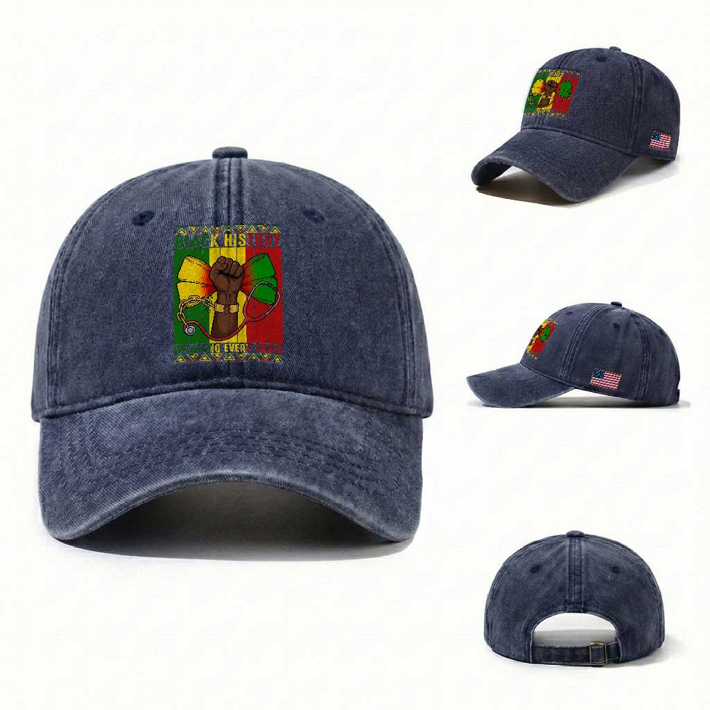 Breaking Every Chain Washed Cotton Baseball Cap Black History Medical Professional Gift TS12 Washed Cap Universal Fit Navy Print Your Wear