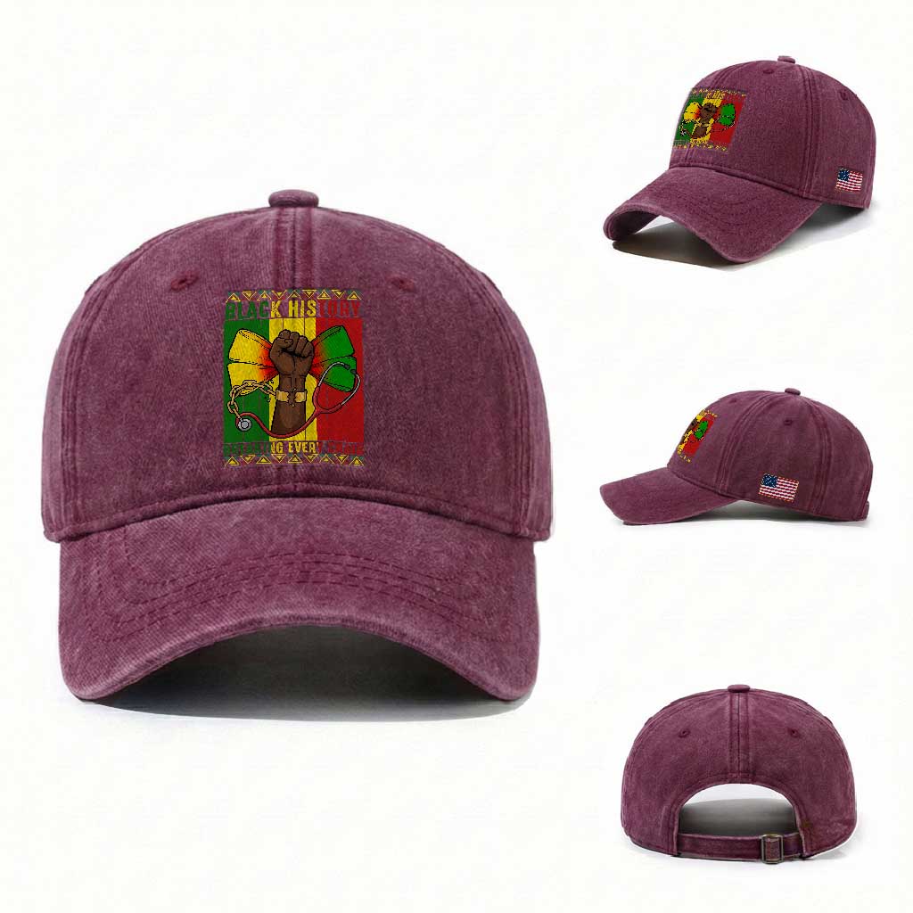 Breaking Every Chain Washed Cotton Baseball Cap Black History Medical Professional Gift TS12 Washed Cap Universal Fit Burgundy Print Your Wear
