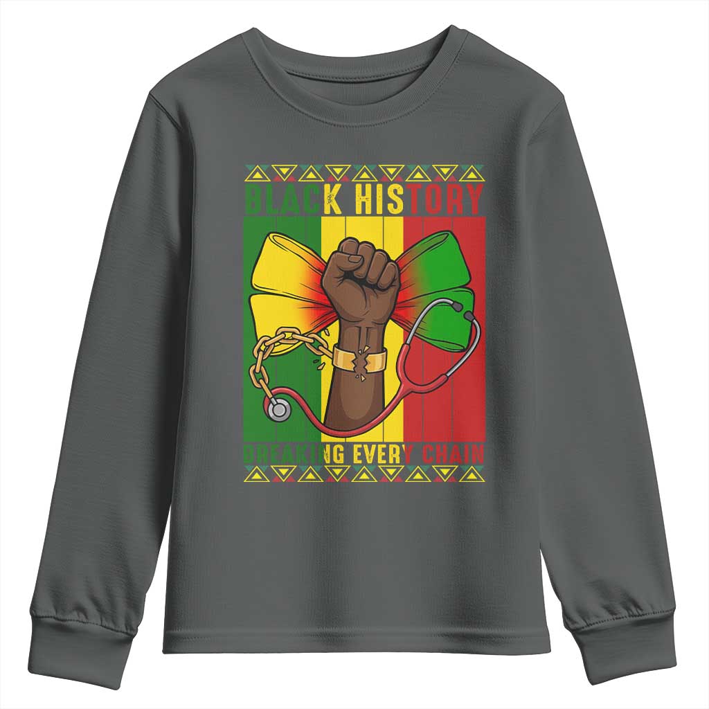 Breaking Every Chain Youth Sweatshirt Black History Medical Professional Gift TS12 Dark Heather Print Your Wear