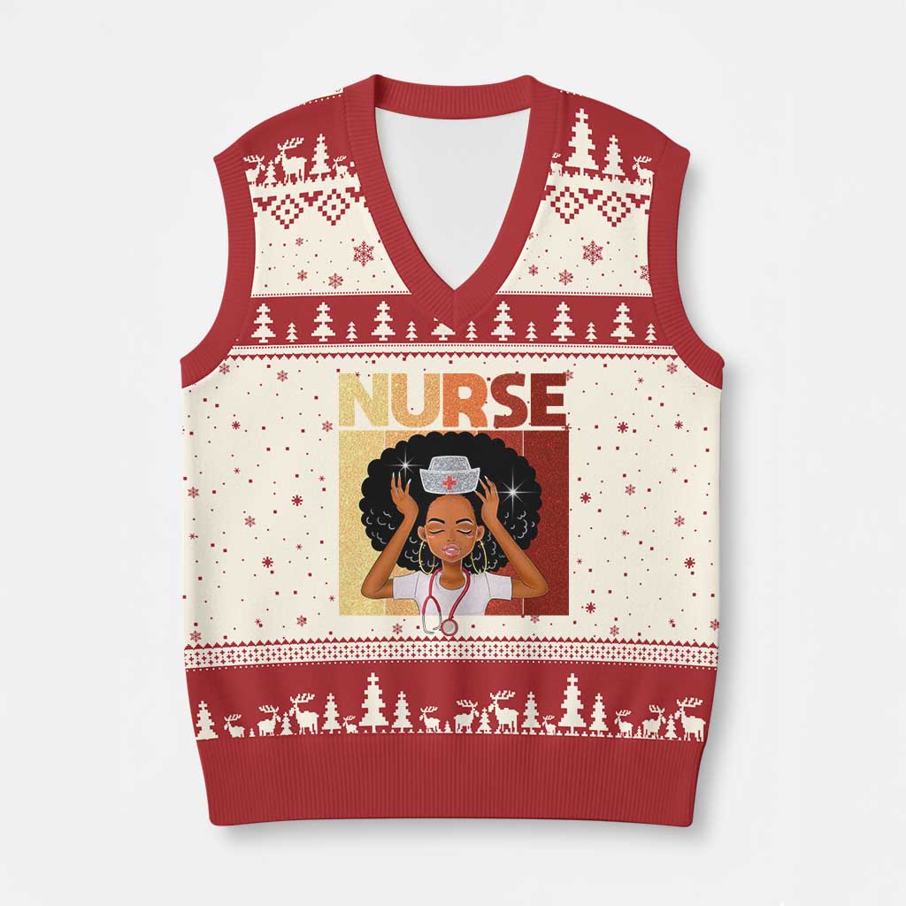 Strong Black Nurse V-Neck Knit Sweater Vest Black History Medical Professional Gift TS12 Beige Red Print Your Wear