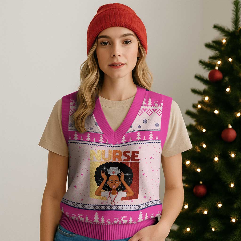 Strong Black Nurse V-Neck Knit Sweater Vest Black History Medical Professional Gift TS12 Hot Pink Print Your Wear