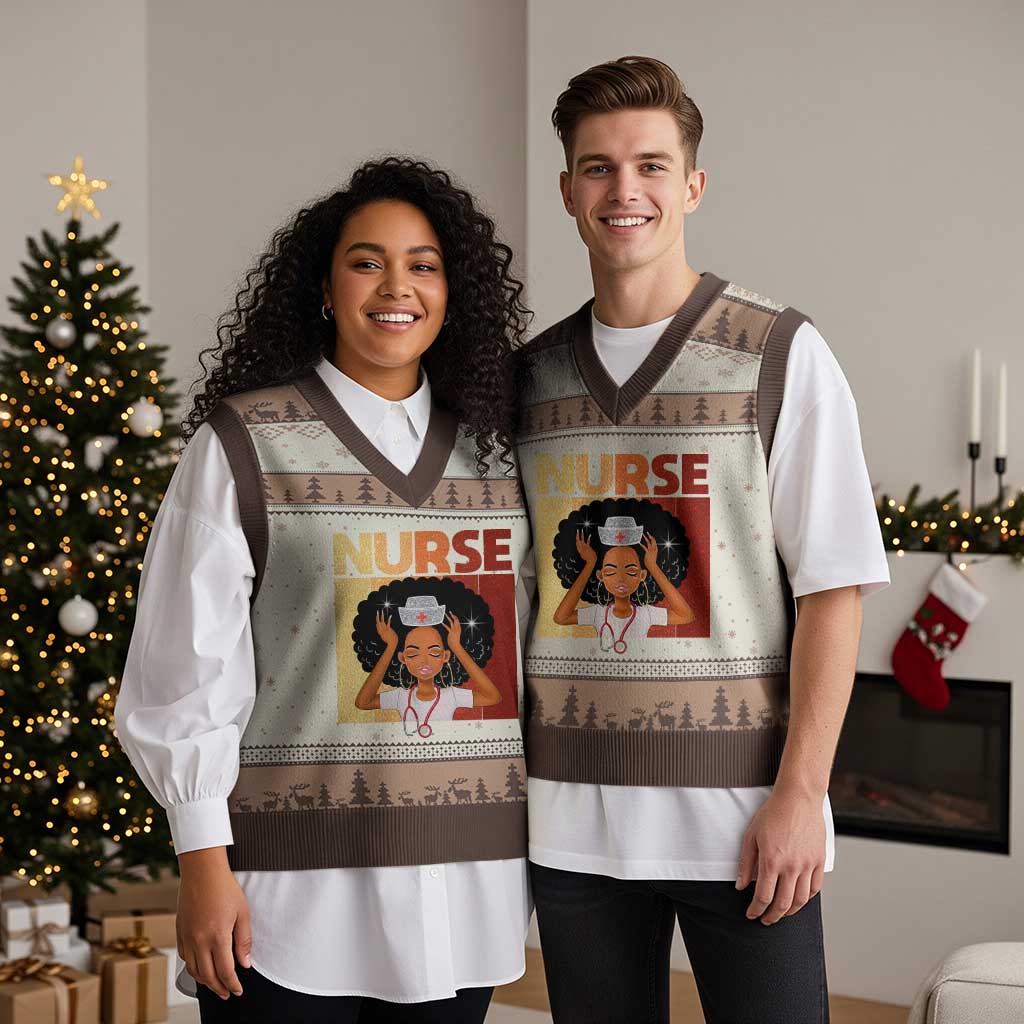 Strong Black Nurse V-Neck Knit Sweater Vest Black History Medical Professional Gift TS12 Mocha Mousse Print Your Wear