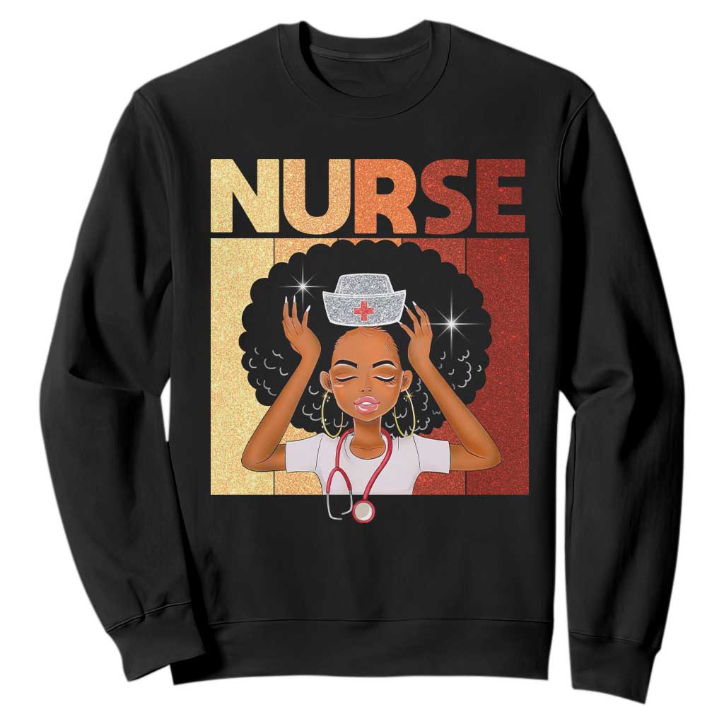 Strong Black Nurse Sweatshirt Black History Medical Professional Gift TS12 Black Print Your Wear