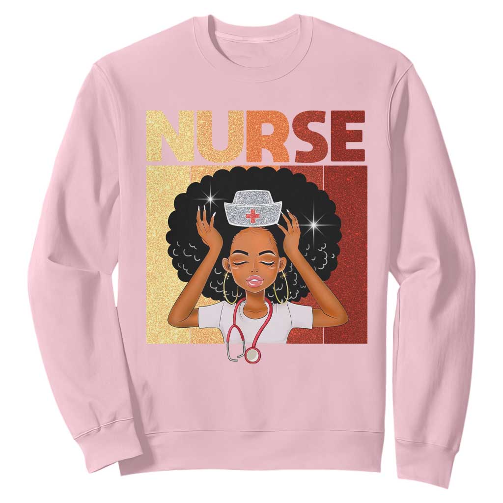 Strong Black Nurse Sweatshirt Black History Medical Professional Gift TS12 Light Pink Print Your Wear