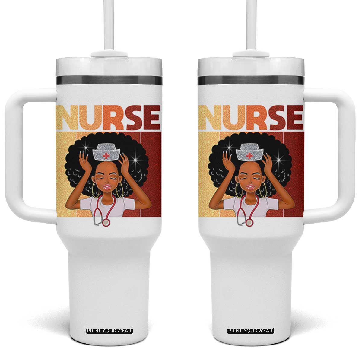Strong Black Nurse Tumbler With Handle Black History Medical Professional Gift TS12 One Size: 40 oz White Print Your Wear