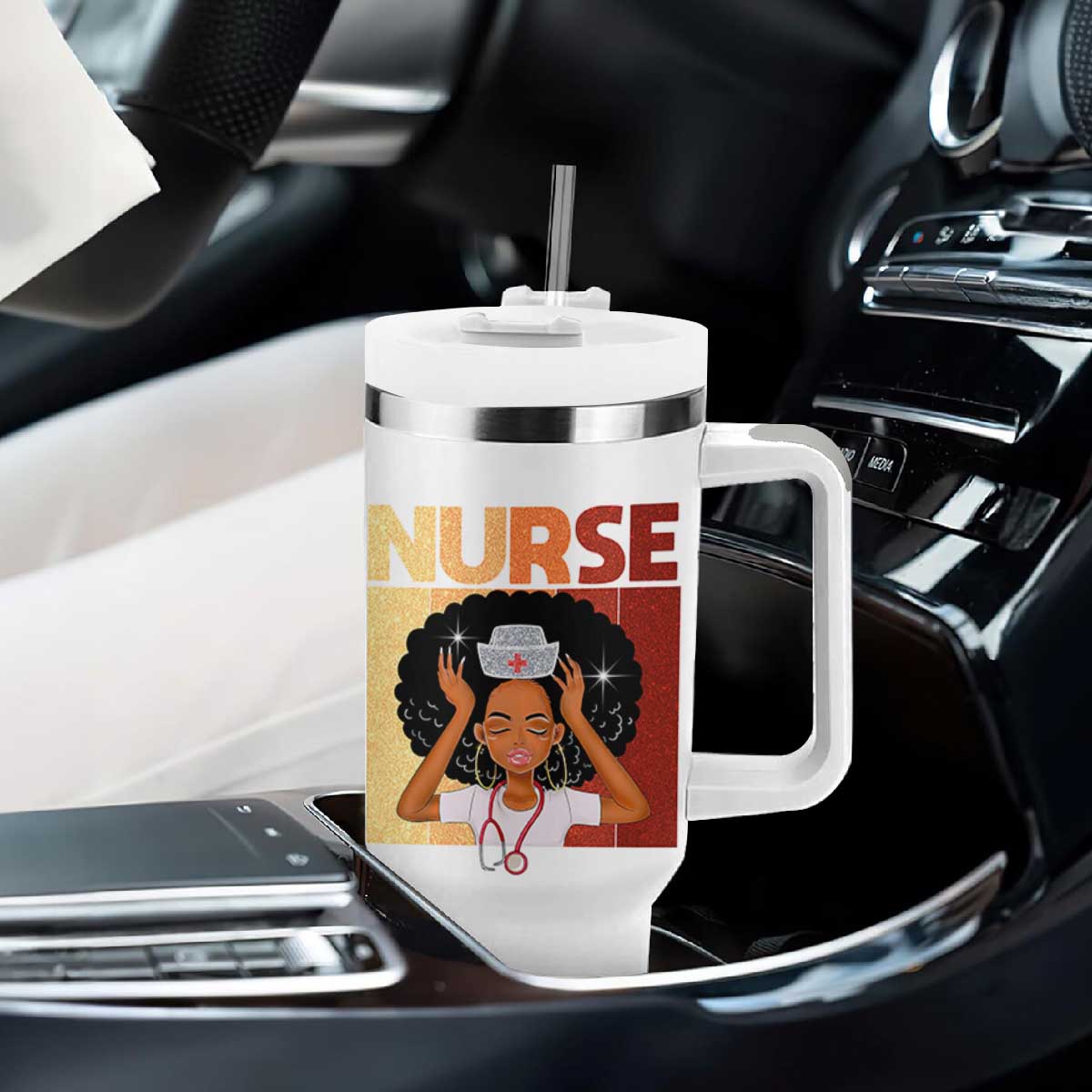 Strong Black Nurse Tumbler With Handle Black History Medical Professional Gift TS12 Print Your Wear