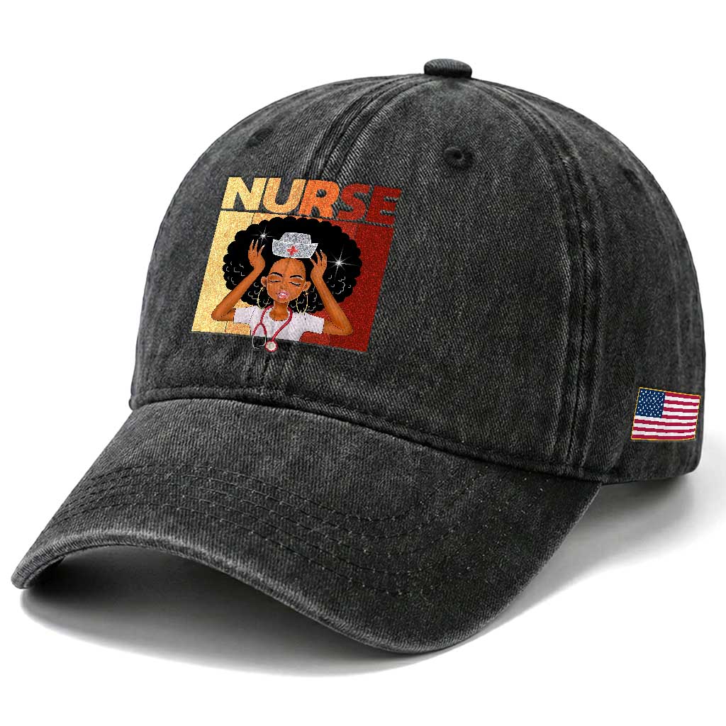 Strong Black Nurse Washed Cotton Baseball Cap Black History Medical Professional Gift TS12 Print Your Wear