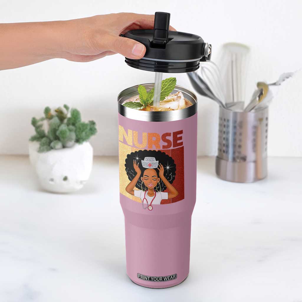 Strong Black Nurse Flip Straw Tumbler Black History Medical Professional Gift TS12 One Size: 30 oz Light Pink Print Your Wear