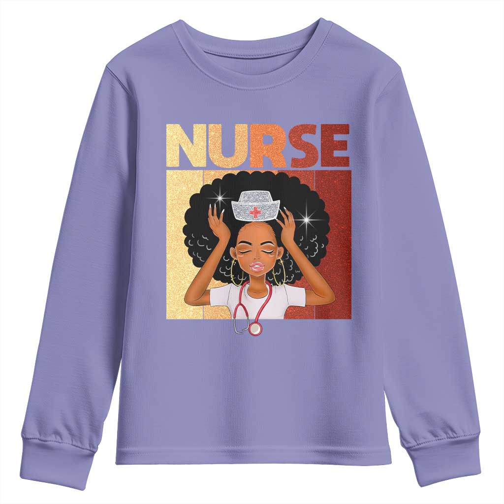 Strong Black Nurse Youth Sweatshirt Black History Medical Professional Gift TS12 Violet Print Your Wear