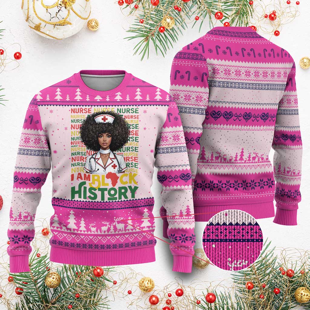 I Am Black History Ugly Christmas Sweater Black History Month Nurse Gift TS12 Hot Pink Print Your Wear