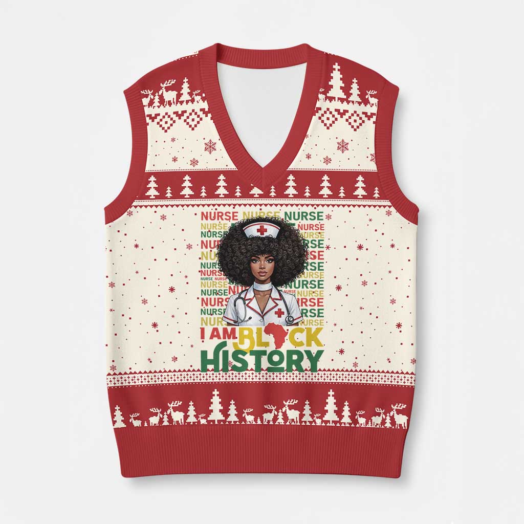 I Am Black History V-Neck Knit Sweater Vest Black History Month Nurse Gift TS12 Beige Red Print Your Wear