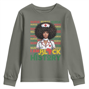 I Am Black History Youth Sweatshirt Black History Month Nurse Gift TS12 Military Green Print Your Wear