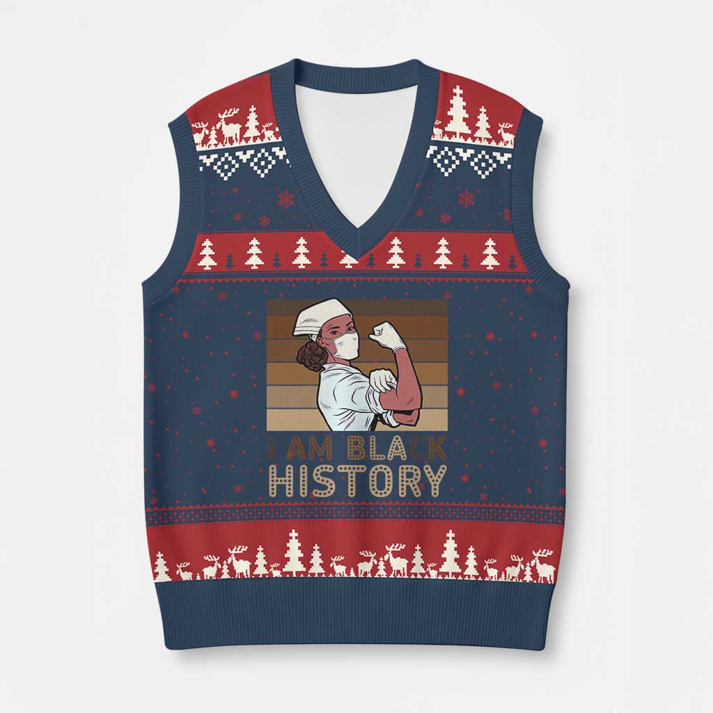 Proud Black Nurse V-Neck Knit Sweater Vest I Am Black History TS12 Navy Red Print Your Wear
