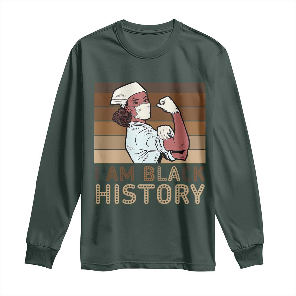 Proud Black Nurse Long Sleeve Shirt I Am Black History TS12 Dark Forest Green Print Your Wear