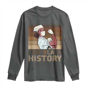 Proud Black Nurse Long Sleeve Shirt I Am Black History TS12 Dark Heather Print Your Wear