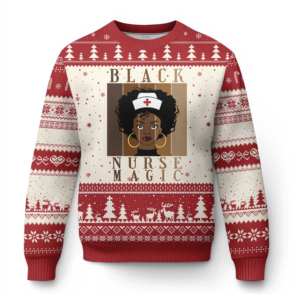 Black Nurse Magic Ugly Christmas Sweater Black History Month Nurse Gift TS12 Beige Red Print Your Wear