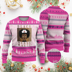 Black Nurse Magic Ugly Christmas Sweater Black History Month Nurse Gift TS12 Hot Pink Print Your Wear