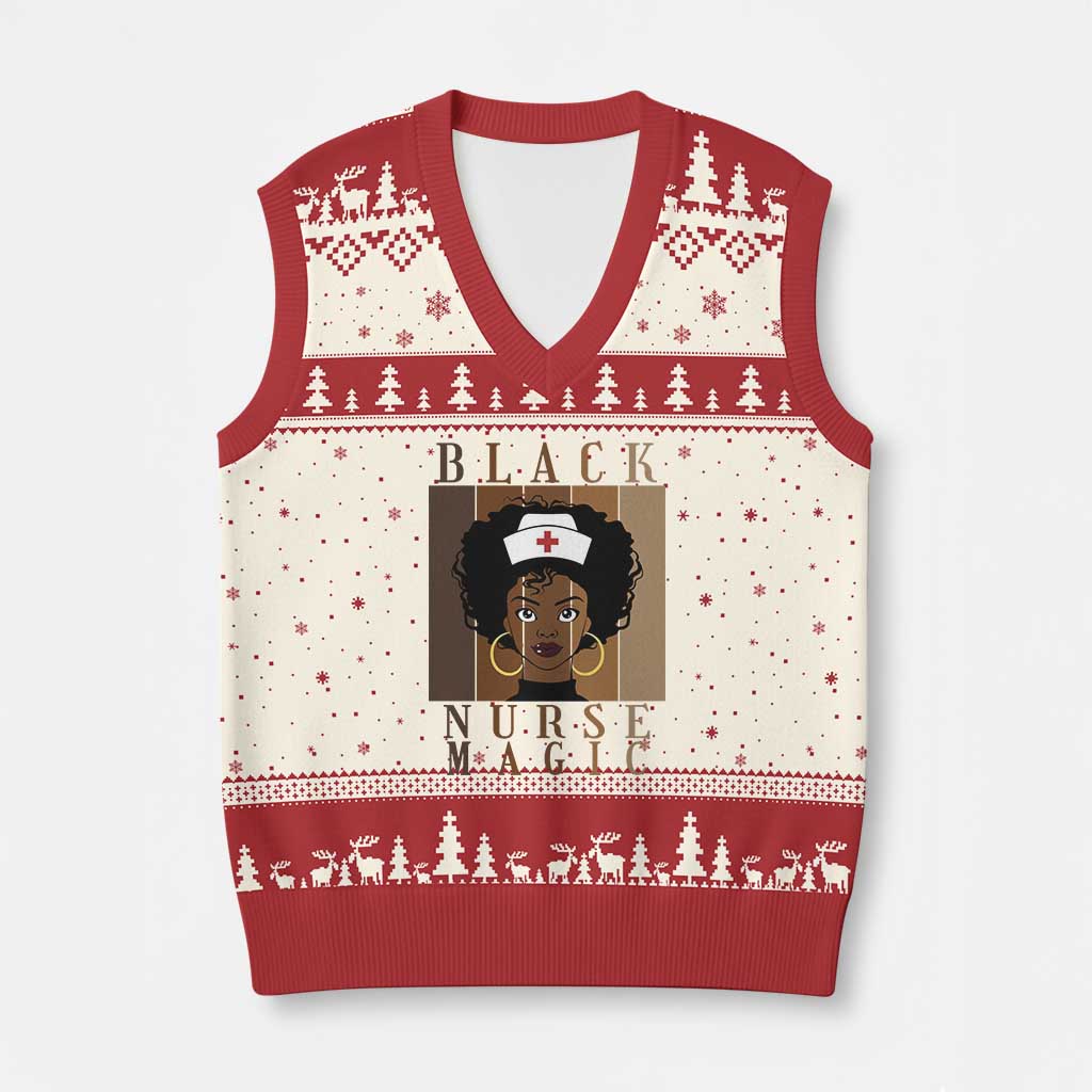 Black Nurse Magic V-Neck Knit Sweater Vest Black History Month Nurse Gift TS12 Beige Red Print Your Wear