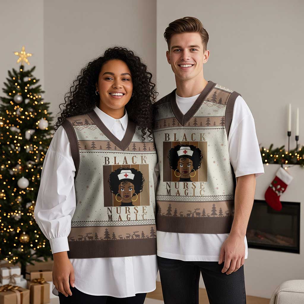 Black Nurse Magic V-Neck Knit Sweater Vest Black History Month Nurse Gift TS12 Mocha Mousse Print Your Wear