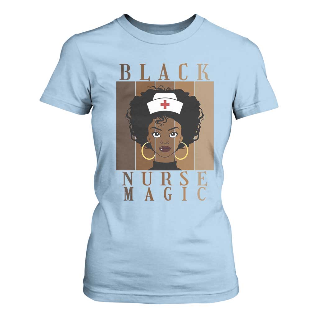 Black Nurse Magic T Shirt For Women Black History Month Nurse Gift TS12 Light Blue Print Your Wear