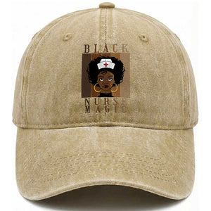 Black Nurse Magic Washed Cotton Baseball Cap Black History Month Nurse Gift TS12 Print Your Wear