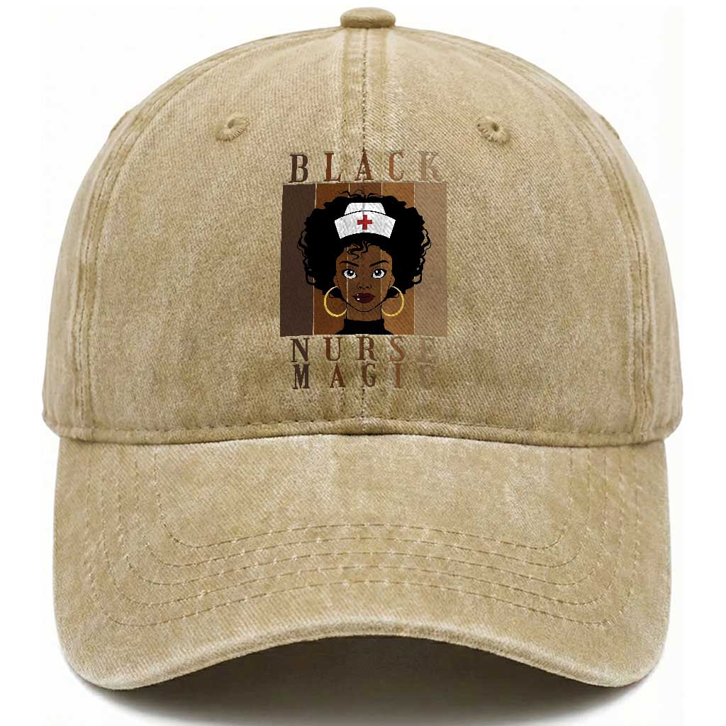 Black Nurse Magic Washed Cotton Baseball Cap Black History Month Nurse Gift TS12 Print Your Wear